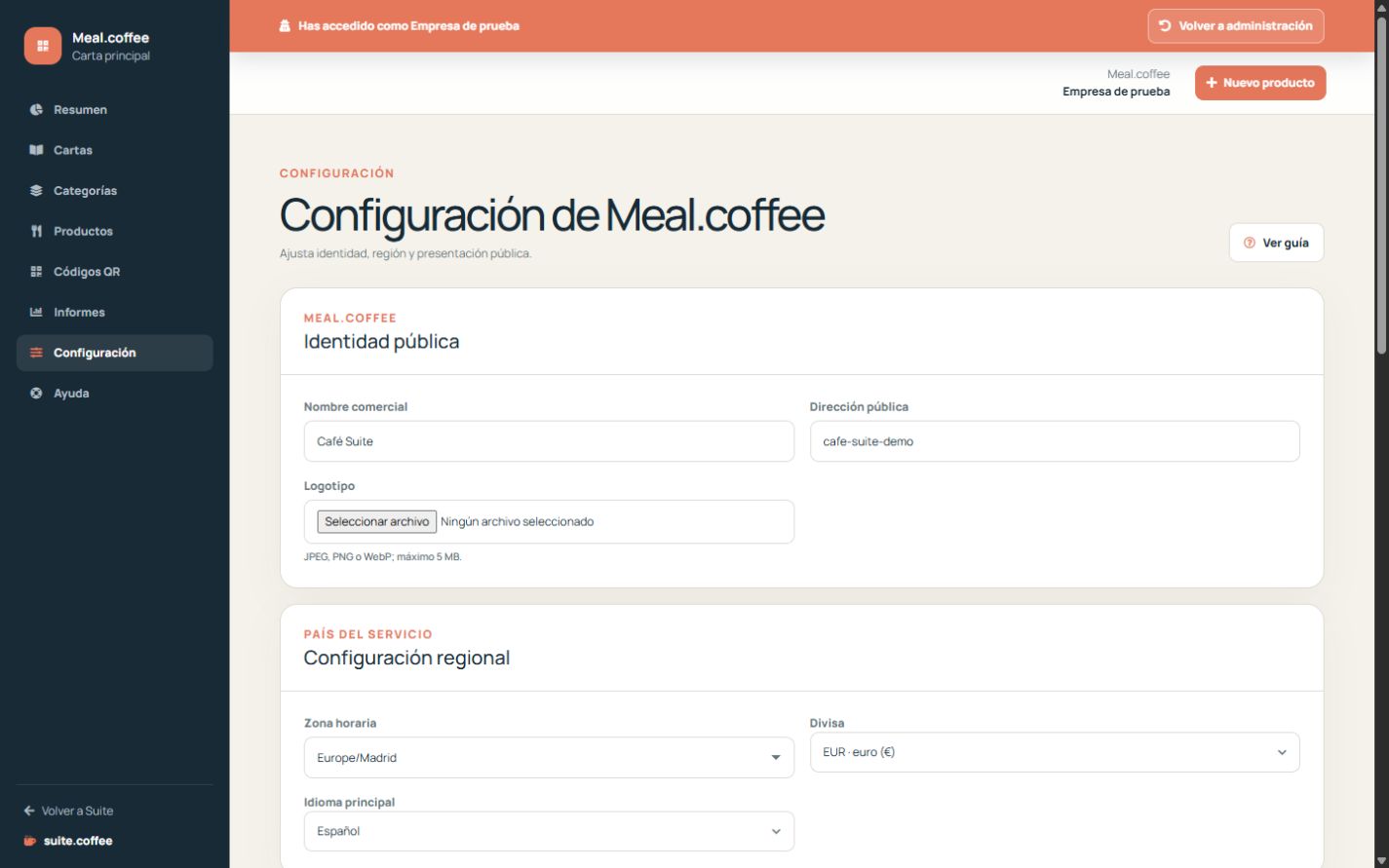 Configuración de Meal con identidad pública y opciones regionales.