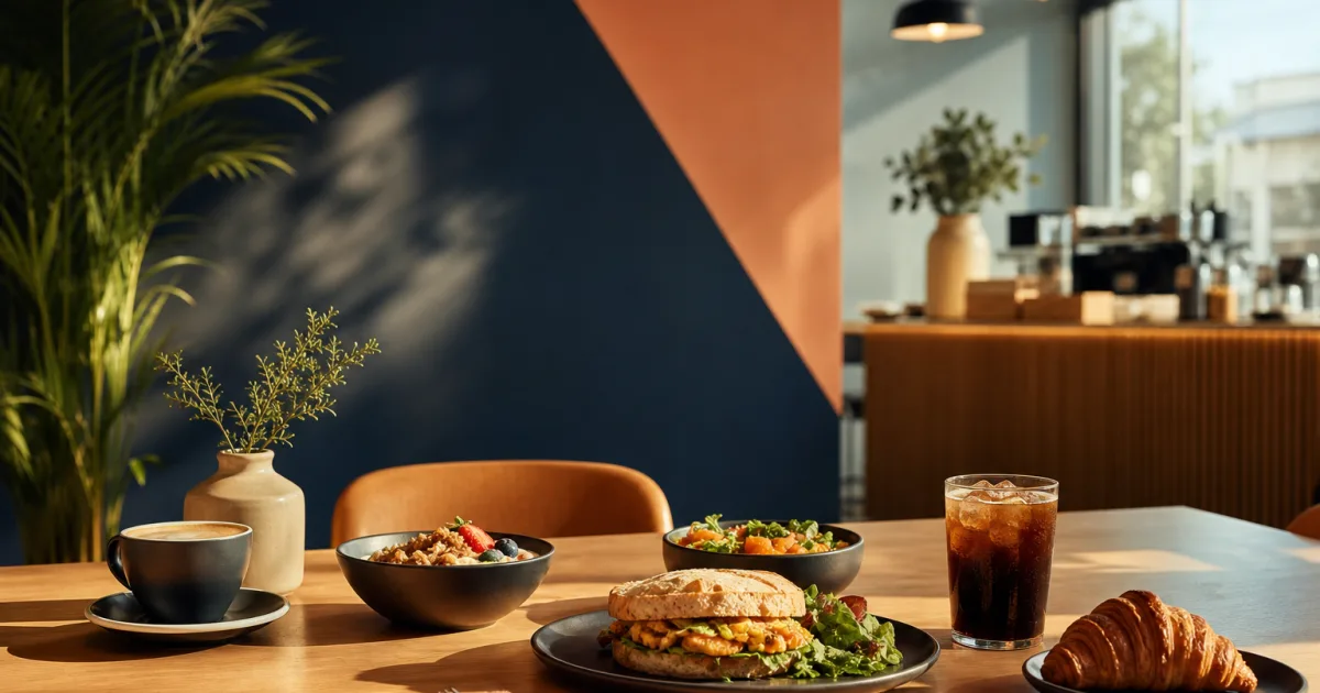 Mobile QR menu showing breakfast, lunch and all-day café categories