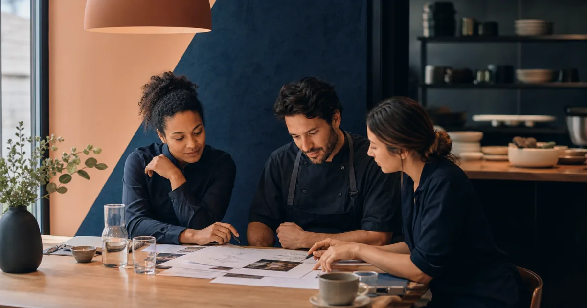 Restaurant team reviewing a menu change checklist before publishing an update