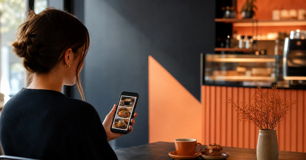 Customer viewing a clearly organised café menu on a mobile phone